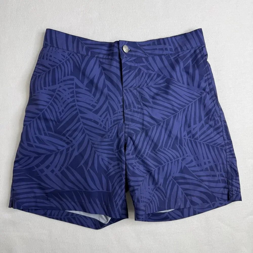 Peter Millar Swim Shorts Mens Small Blue Tropical Leaf Lined Beach Quick Dry